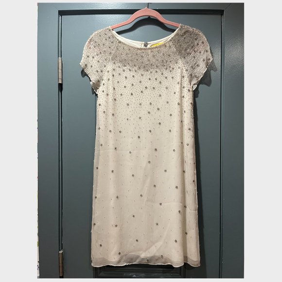 Alice + Olivia White Silk Beaded Mini Dress - Picture 1 of 12